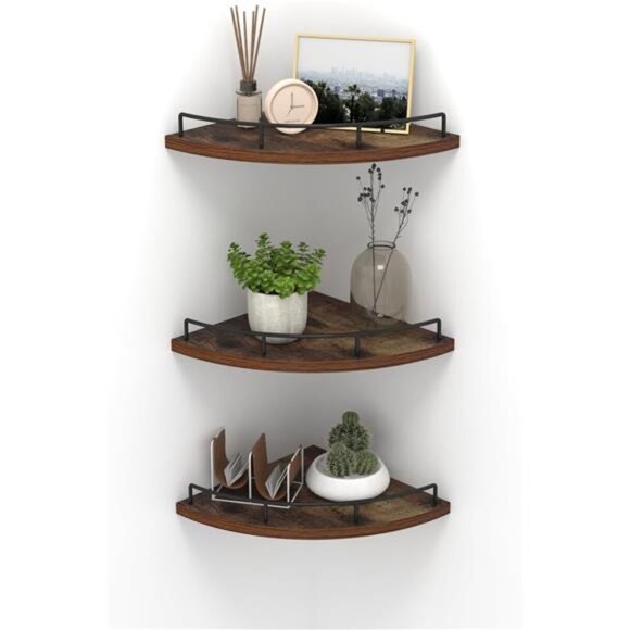 Floating Corner Shelf Wall Mount, Set of 3 Rustic Wood Corner Wall Shelves - Picture 1 of 7